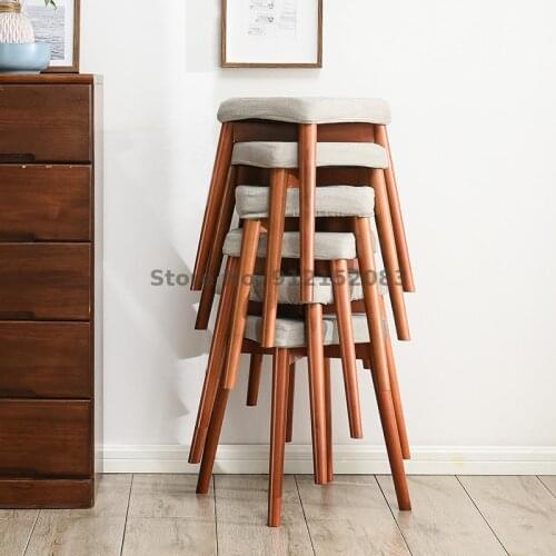 Jiayi solid wood small stool home creative makeup stool square stool fashion dressing stool simple chair fabric wooden stool