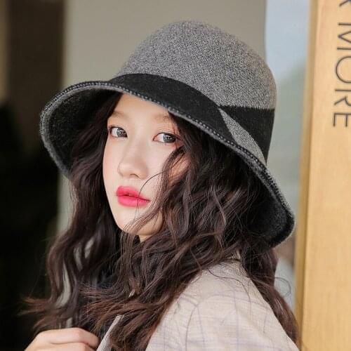 2020 Winter New Warm Knitted Hat Womens Korean Color Matching Fashion All-match Wool Fisherman Hat