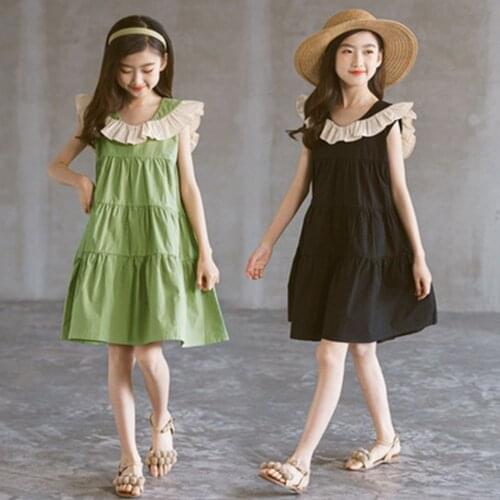 Sleeveless Dress For Girls Ruffles Loose Cotton Princess Dess 4-14 Years Teenage Kids Girls Dresses Toddler Childen Clothing 12
