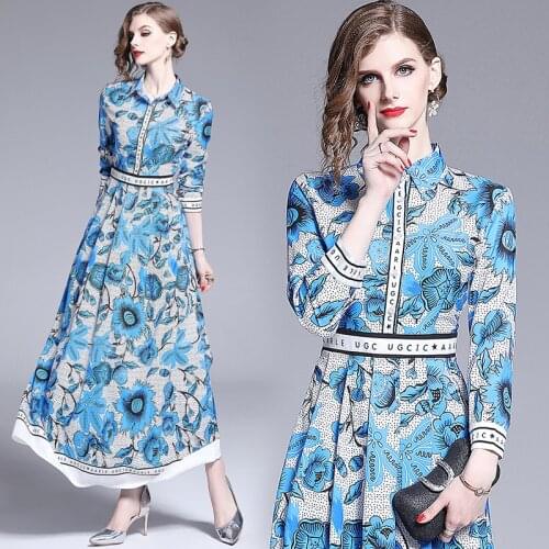 England Style Shirt Dress for Women Party Luxury Party Holiday Vintage Print Long Dresses High Waist Swing Party Dress Vestidos
