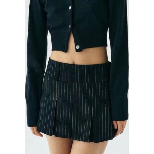 Striped High Waist Pleated Skirt For Girls Y2K Solid Slim All Match A-line Mini Skirt Club Casual Streetwear Summer Clothes 2021