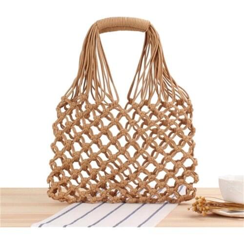 New Handwork Woven Straw Beach Bag for Women Summer Casual Hollow-out Shopping Travel Bag Cotton Rope Net Soft Handbag IL00588