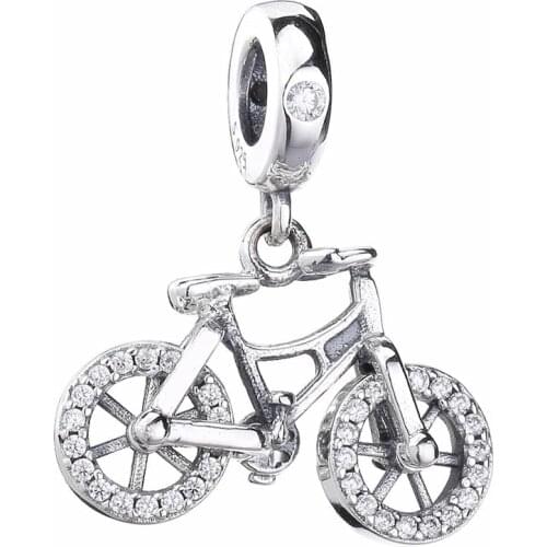Original Brilliant Bicycle With Crystal Pendant Beads Fit 925 Sterling Silver Charm Europe Bracelet Bangle Diy Jewelry