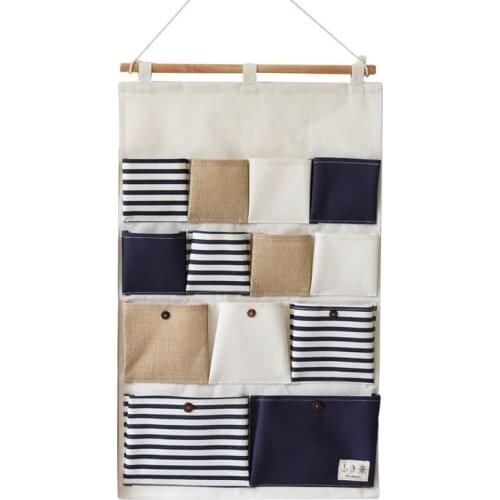 Cotton And Linen Cloth 13 Pockets Striped Splicing Stroage Hanging Bags Wall Decorative Hanging Bags Behind The Door