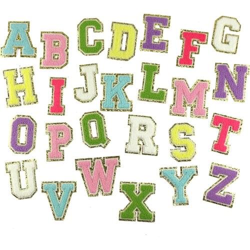 Mix Color Chenille Gritt Letters Patches Towel Embroidery Rainbow Letter Sewing Sticker I Love You Clothing DIY Accessory Badge