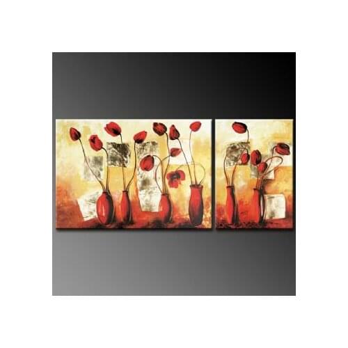 Hand Painted Oil Painting Six Vases With Red Tulips-Modern Oil Painting On Canvas Art Wall Decor-Floral Oil Painting Wall Art