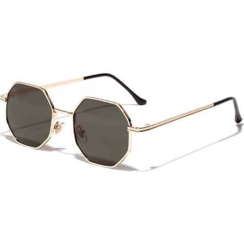 Octagon sunglasses women gold black brown small sun glasses for men polygon metal frame birthday present male uv400