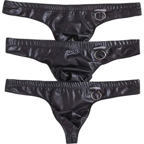 3PCS Sexy PU Leather Thong G-string Jock Strap Men Latex Mini Underwear Bikini Tanga Exotic T-back Panties Briefs Boxer Shorts