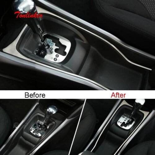 Tonlinker Interior Gear Cover Sticker for CITROEN C-Elysee/Peugeot 301 2014-17 Car Styling 8 PCS Stainless steel Cover stickers