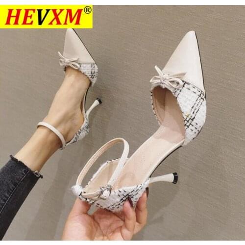 Spring and summer new style small fragrant high-heeled shoes pointed thin heeled womens shoes with high-heeled bow single shoes
