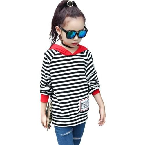 Spring Children T-shirts for Girls Long Sleeve Hooded Striped Tops Casual Teenager Clothing Kids Girl Clothes for 5-13Y