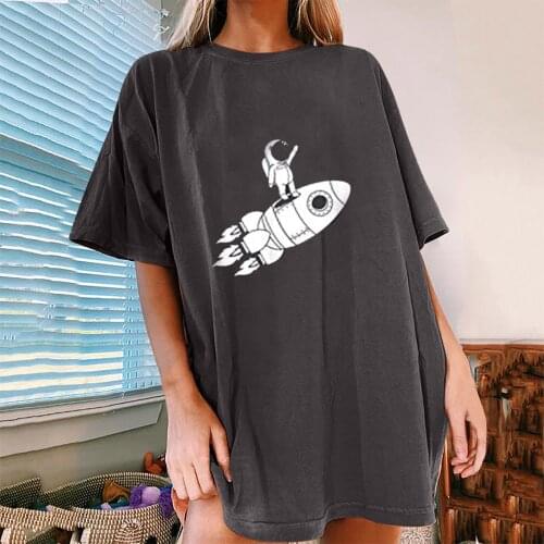 Women Casual Astronaut Print Short Sleeves Tshirt O-neck Loose Fashion T-shirt Tops Camisetas Verano Mujer 2021 #PY