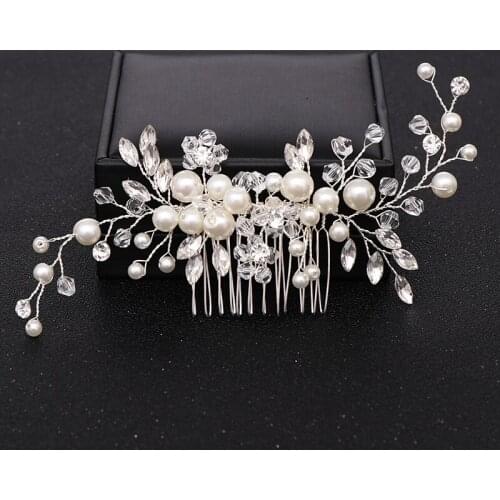 Trendy Silver color Pearl Crystal Wedding Hair Combs Hair Accessories for Bridal Headpiece Women Wedding Hair Jewelry ornaments
