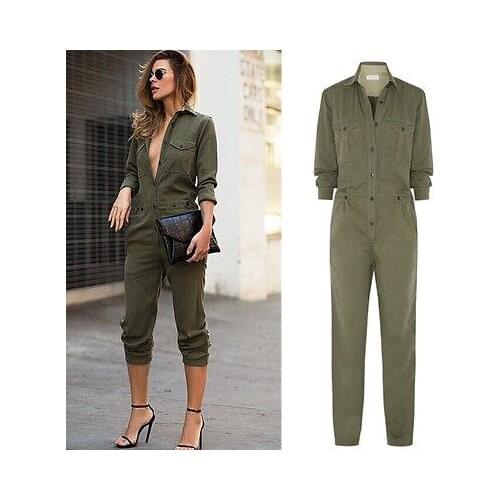 2019 Fashion Womens Summer Solid Jumpsuit Turndown collar Rompers Ladies Trousers Holiday Clothing