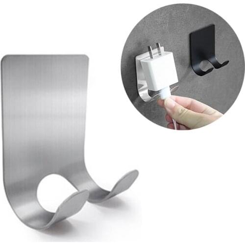 1 Pcs Stainless Steel Adhesive Hook Multifunction Storage Hook Kitchen Bathroom Towel Shaver Shelf Home Wire Plug Hanging Hooks