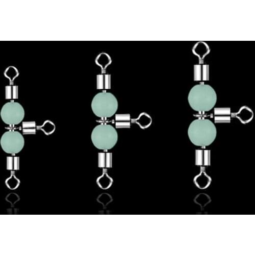 10PCS/Lot Luminous Cross Line Rolling Fishing Swivel 3 Way Fishing Line Connector Swivel Snap Solid Rings Sea Fishing QA1139