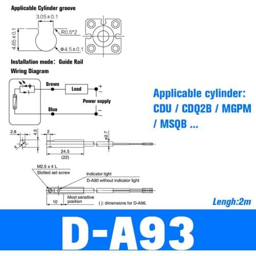 10PCS Air Pneumatic Cylinder Magnetic Reed Switch Sensor D-A93 Z73 C73 A54 CS1-G J H U F