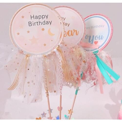 10cm Pink Champagne Dreamcatcher Happy Birthday Cake Topper Cake Decorations