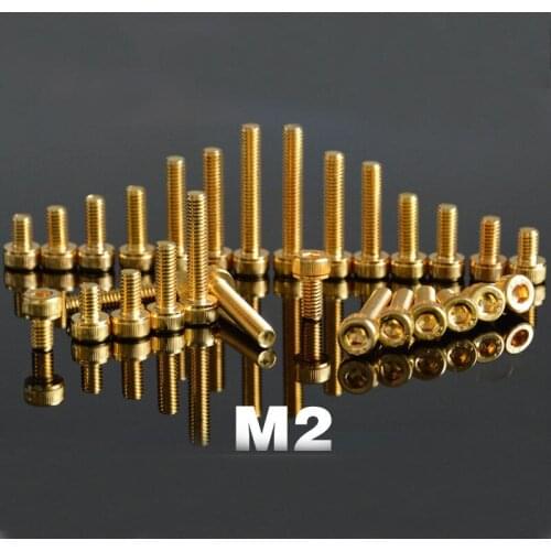 15Pcs M2x(4/5/6/8/10/12/14/15/16/20mm Length) Titanium Plating Gold Allen Screw Cylindrical Cup Head Hexagonal Bolts