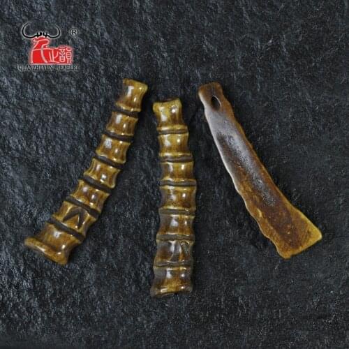 3PCS Handmade Carved Yak Bone Bamboo Pendant Tibet Style Brown Antique Beads DIY Jewelry Accessory 46mmX12mm