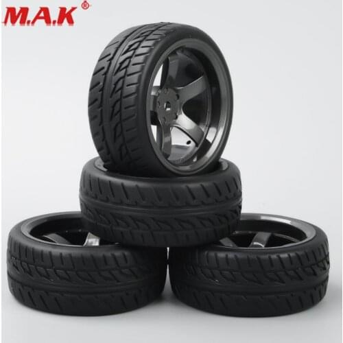 4 Pcs/Set 1/10 Scale On Road Racing Rubber Tires and Wheel Rim with 6mm Offset and 12mm Hex fit HSP HPI RC Model Car Accessories