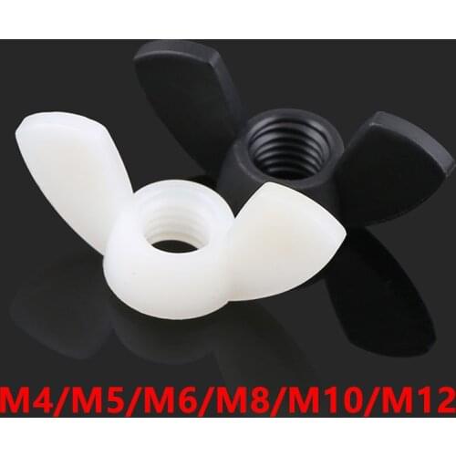 50pcs DIN315 M4 M5 M6 M8 Hand Thumb Screws Tighten Black or White Nylon Nut Wingnut Butterfly Nut Ingot Plastic Wing Nuts