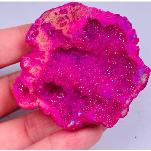 Agate Geode Quartz Crystal Electroplating Aura Pink Healing Stone For Home Decoration