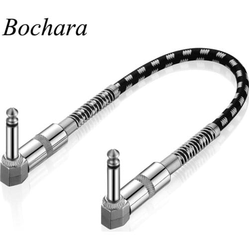 Bochara 30cm Fabric Braided 90 degree 1/4'' Jack 6.35mm to 6.35mm Audio Cable Male to Male For Amplifier Electric Guitar Mixer