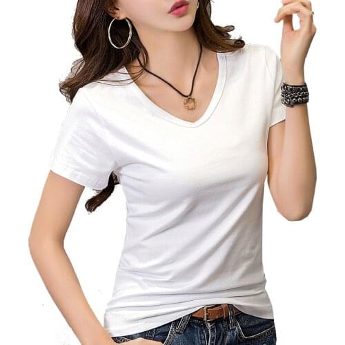 White v-neck t-shirts female short-sleeved 2020 new Tops loose Korean wild cotton half-sleeved summer large size t-shirt womens