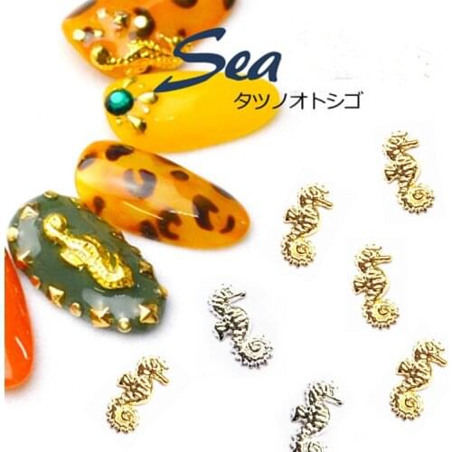 Free shipping 250PCS Cool hippocampus Sea Design Gold Silver Alloy 3d Nail Art Decoration Studs Spike Jewelry Manicure Tool