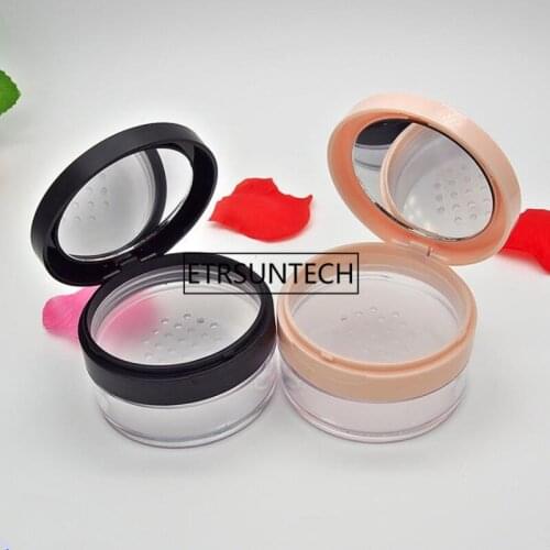 20g Empty Pink black Loose Powder Case with Mirror,DIY Plastic Portable Cosmetic Powder Jar n Flip Cap F1435