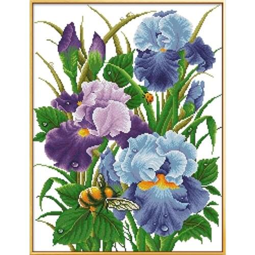 Iris Flower Counted Cross Stitch Kits Printed Fabric Embroidery Needlework Sets 11CT 14CT DIY Handmade Home Decorations Painting