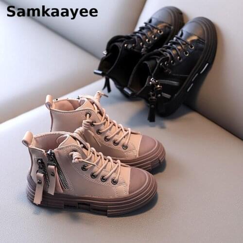 2-18y Children Shoes Kids Boots Baby Martin Boats Winter Boys Girls Ankle Boots Flat Pu Leather Lace-Up Add Wool Warm Sneakers 4