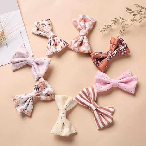 Baby Hairclip Vintage Girls Hair Clip Floral Printed Bows Infant Hairpins Cotton Children Toddler Barrettes Hair Accessories