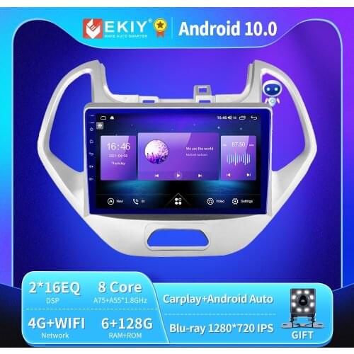 EKIY 6+128G 8 CORE Autoradio Android 10 For Ford FIGO 2015-2018 Car Radio Multimedia Blu-ray IPS QLED Navigation GPS BT no 2din