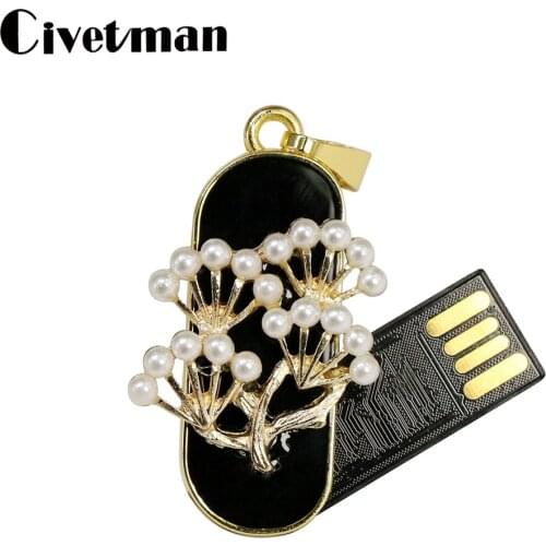 Pen Drive Metal Necklace Pendant 128GB 64GB 32GB 16GB 8GB 4GB Crystal Pearl USB Flash Drive 256GB Pendrive Waterproof Usb Stick