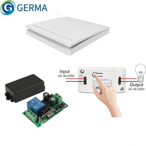GERMA 433 MHz AC 85V 110V 220V 1 CH Wireless Remote Control Receiver Relay Switch Module + 1 chanel Wall Transmitter