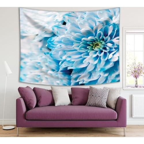 Tapestry Chrysanthemum Summer Blossom Flower Garden Decorative Floral Close-up Photo Printed Blue White