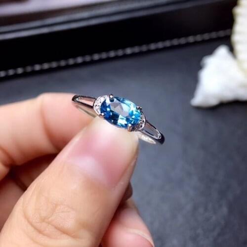 Elegant two level Lovely round Natural blue topaz gem Ring Natural gemstone ring S925 silver women party girl gift fine Jewelry