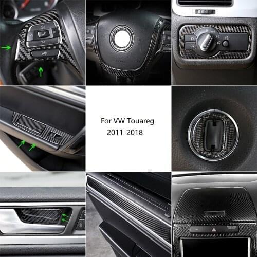 Carbon Fiber Car Interior Center Air Condition Head Light Water Cup Window Lift Door Handle Panel Cover For VW Touareg 11-18