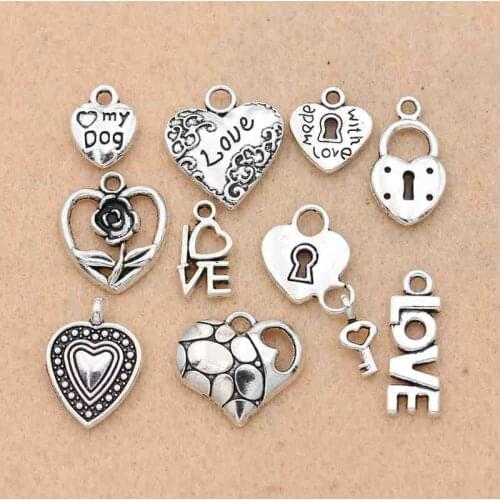 Mix Tibetan Silver Plated Love Heart Made with Love Lock Charm Pendants Jewelry Diy Accessories Jewelry Making Findings