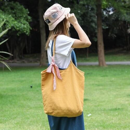 Japanese Style Kawaii Bag Bow Tie Shoulder Bag Women Foldable Big Bag Canvas Bag Ladies Hand Bags Casual Tote Shopper Bag Bolsa
