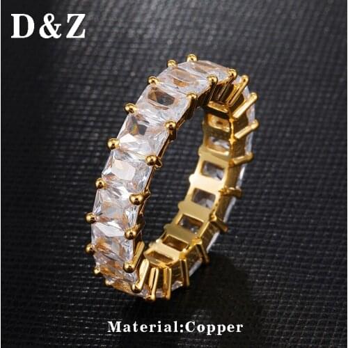 D&Z Hip Hop Males Copper CZ Gold Ring For Men Women Geometry Zircon Finger Jewelry Accessories Wholesale