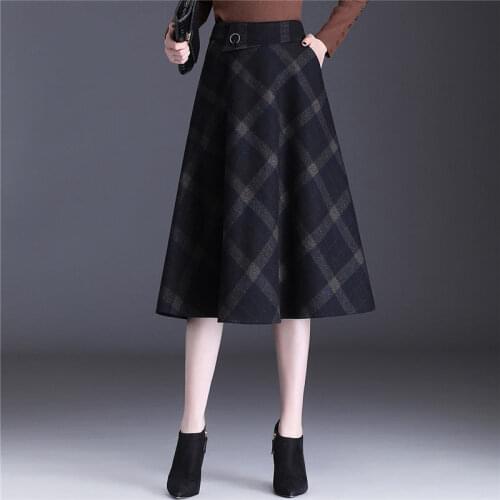 2021 Autumn And Winter Korean Retro Plaid Skirt Commuter Plus Size High Waist Woolen Long Skirt Elegant Wild Jupe Femme M161