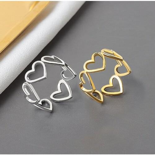 Hollowed-out Heart Shape Open Ring Cute Fashion Heart Adjustable Rings For Women Young Girl Trend Jewelry Gift