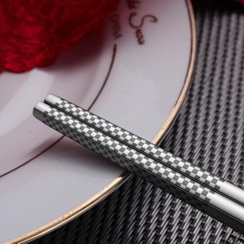 5/10 Pairs Of 304 Stainless Steel Chopsticks Geometric Pattern Anti-Skid And Anti-Scalding Household Hotel Square Chopsticks