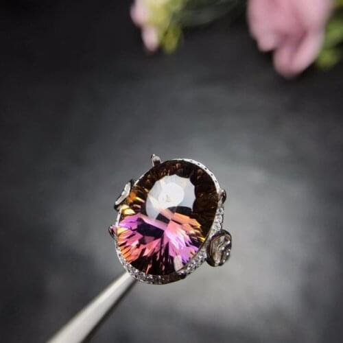 Natural ametrine ring, beautiful in two colors, 925 silver ladies ring