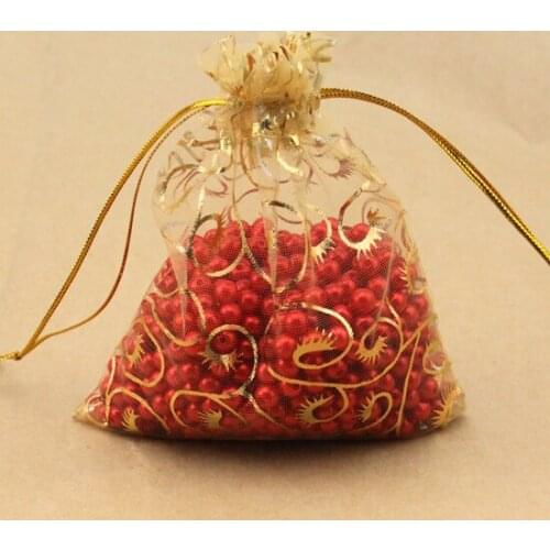 LOULEUR 25pcs/lot 7*9cm 9*12cm Christmas Gold Organza Fashion Jewelry Pouch Favor Wedding Party Gift Bag Christmas Bags Packing