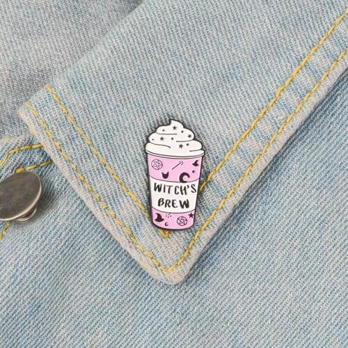 Pink ice cream Enamel Pin WITCHS BREW badge brooch Lapel pin Denim Jeans shirt bag Cartoon Jewelry Creative Gift for Friends