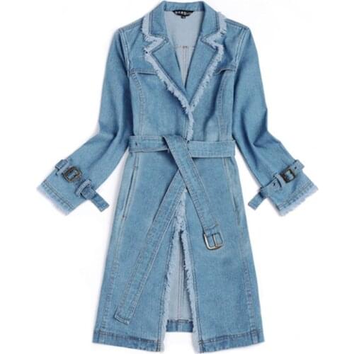 2021 Women Spring New Loose Coat Trench Plus Size Womens Fall Long Sleeve Long Denim Trench Coat Female Fashion Solid Outerwear
